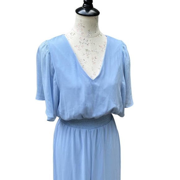 Halogen Women's Light Blue V-Neck Flutter Sleeve Wide Leg Jumpsuit.‎ Size MED - Picture 2 of 15